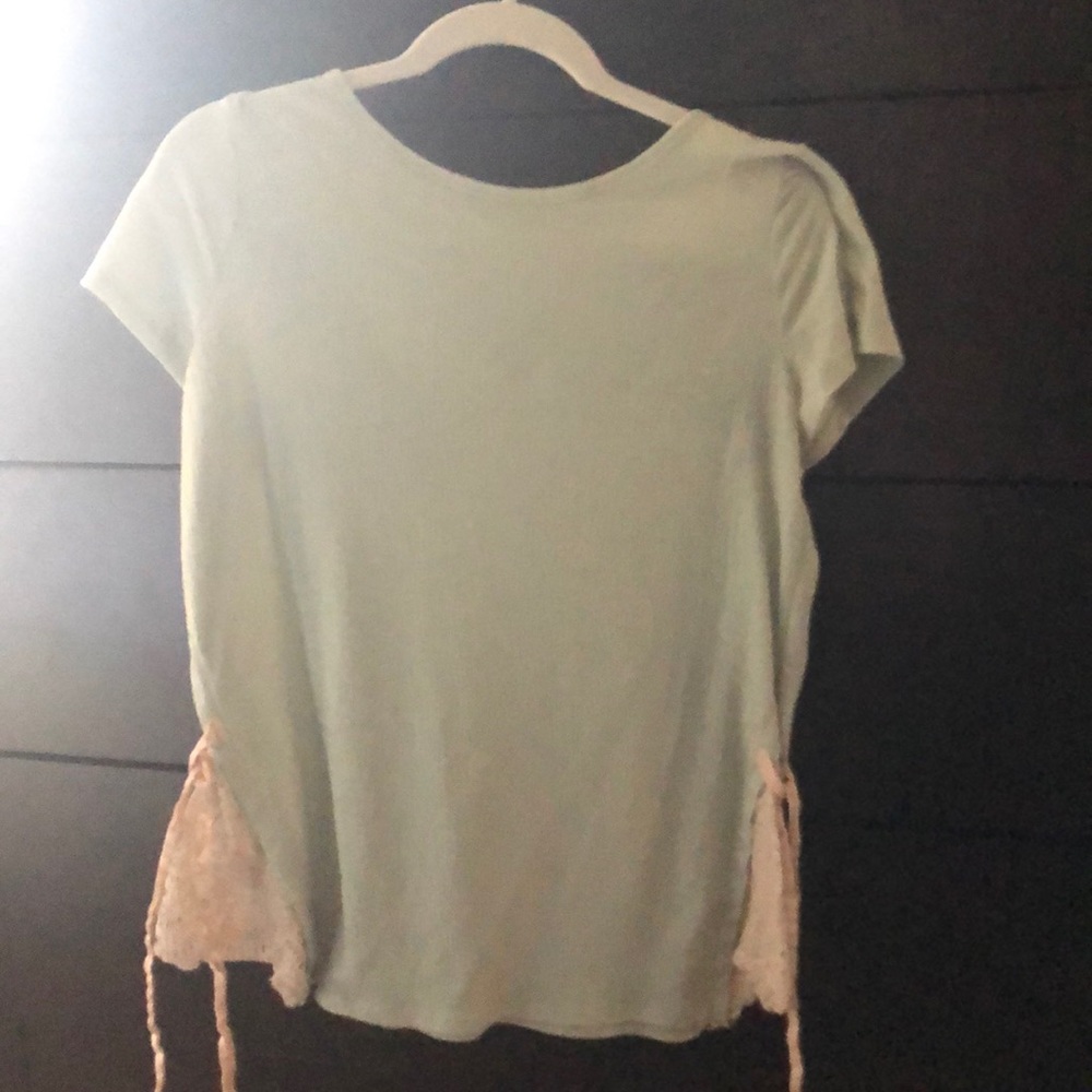 Tshirt blouse with lace tie detail
